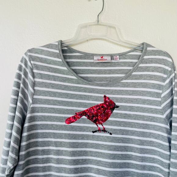 Quacker Factory Gray Knit Sequin Cardinal V Neck Pullover top size 1X - Picture 3 of 11